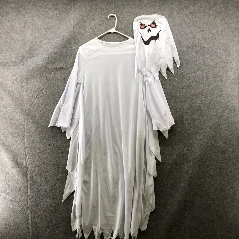 Youth 10-12 Grim Reaper Ghost Costume‎ Halloween White With Mask Boys Girls
